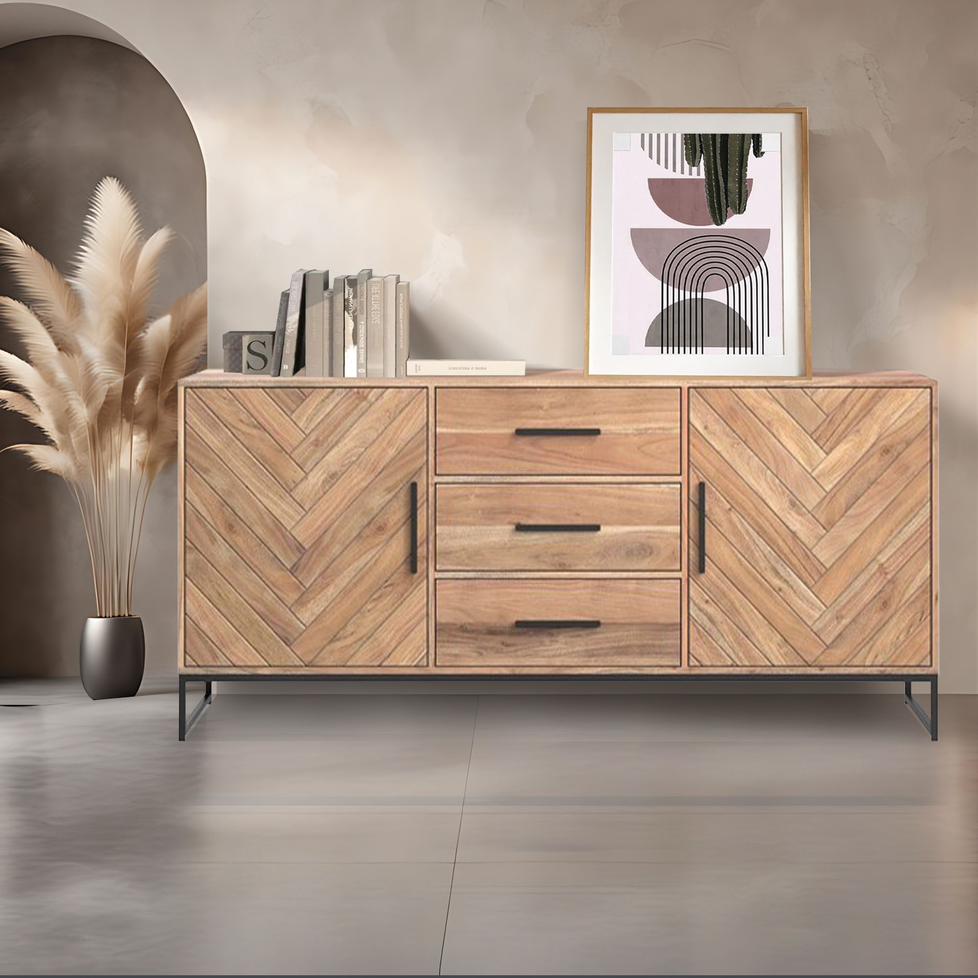 CREDENZA MOD. SPN-11-N CM 140X40 H.75 IN LEGNO DI ACACIA NATURALE