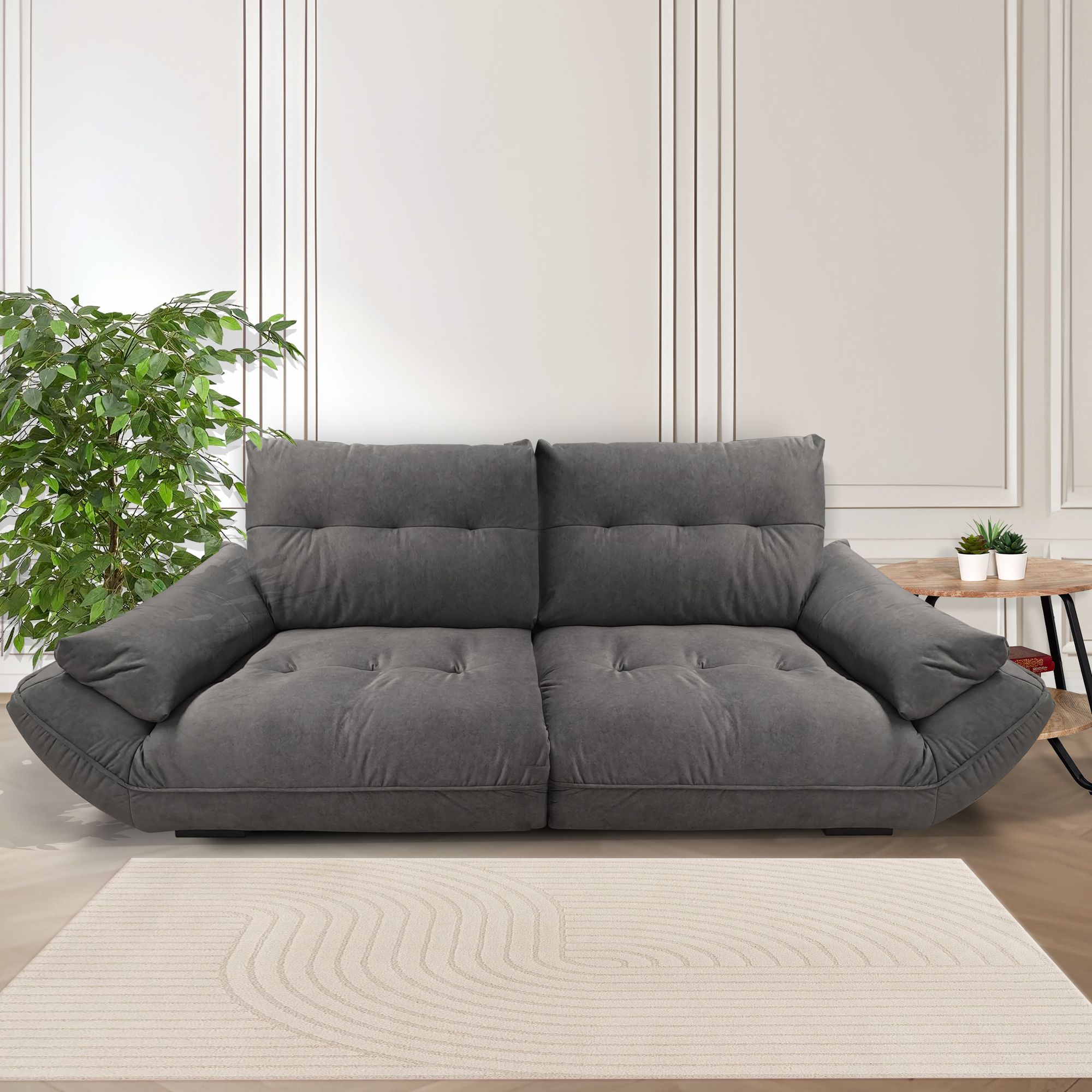DIVANO 3 POSTI MOD. VIVO BIG FAMILY IN TESSUTO GRIGIO SCURO
