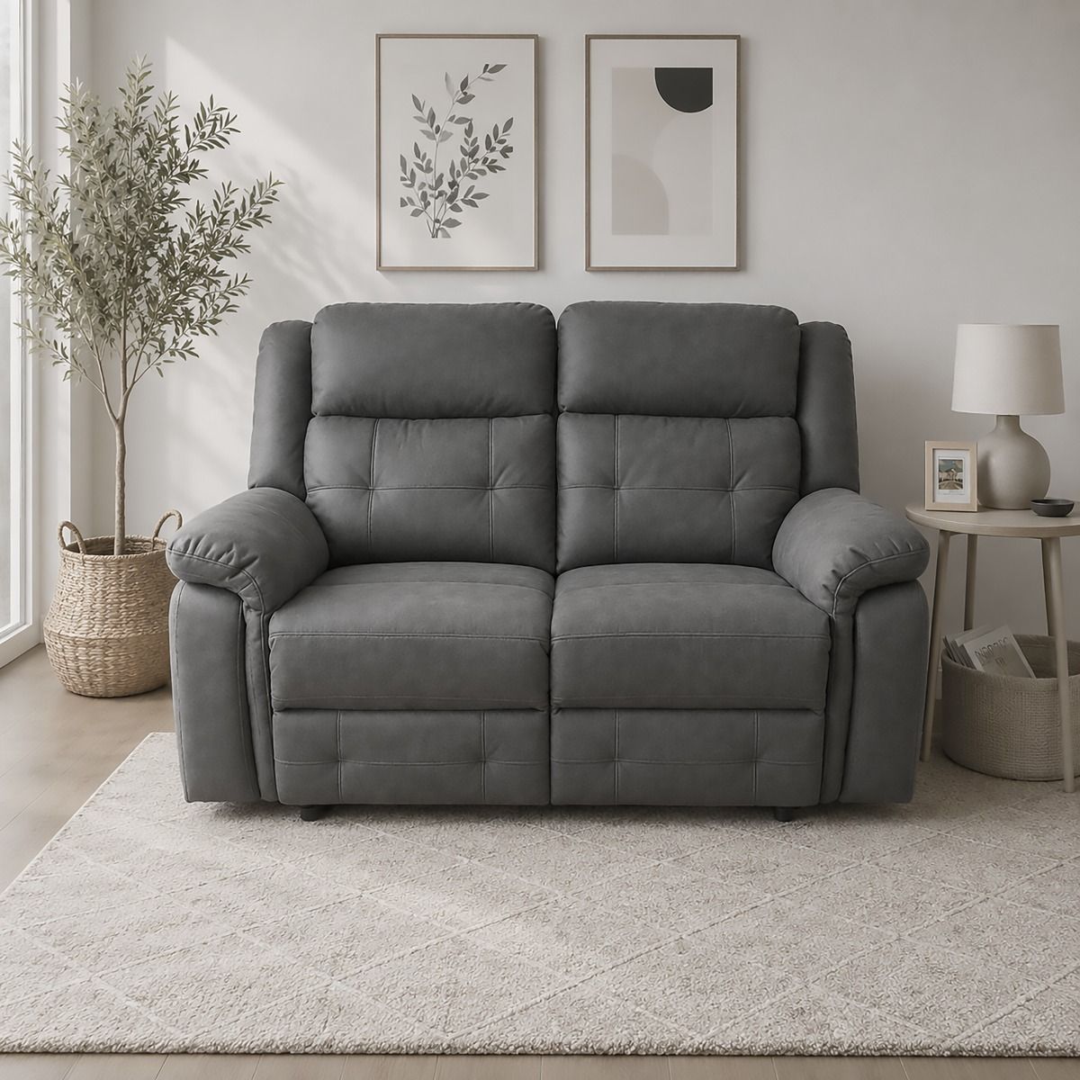 DIVANO 2 POSTI IN TESSUTO GRIGIO CON RELAX MANUALE