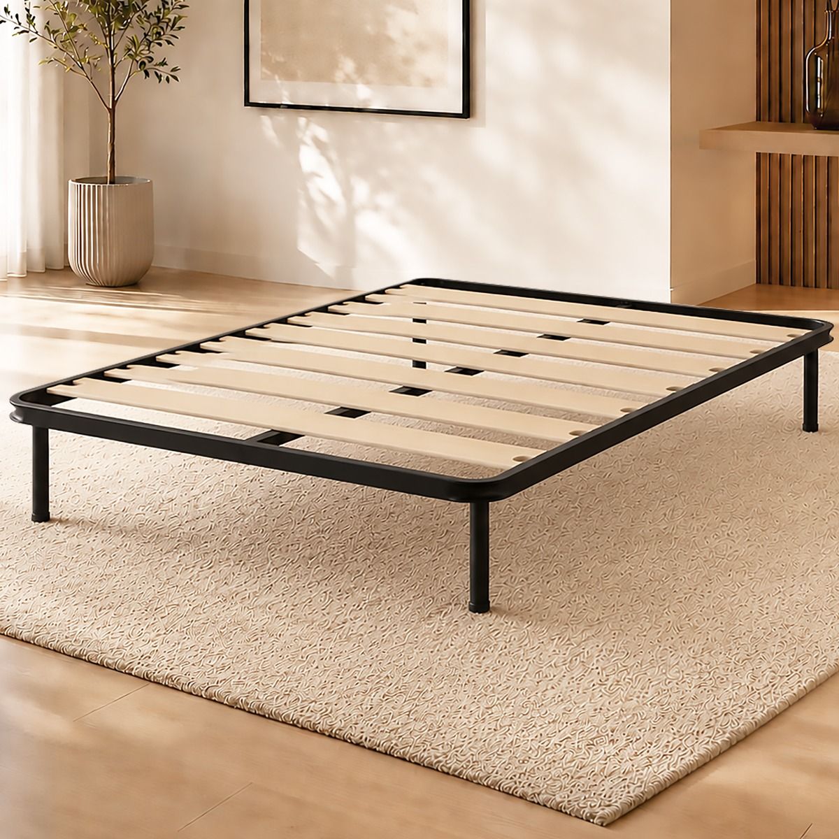 RETE 1 PIAZZA E 1/2 120X190 IN METALLO NERO CON 7 DOGHE
