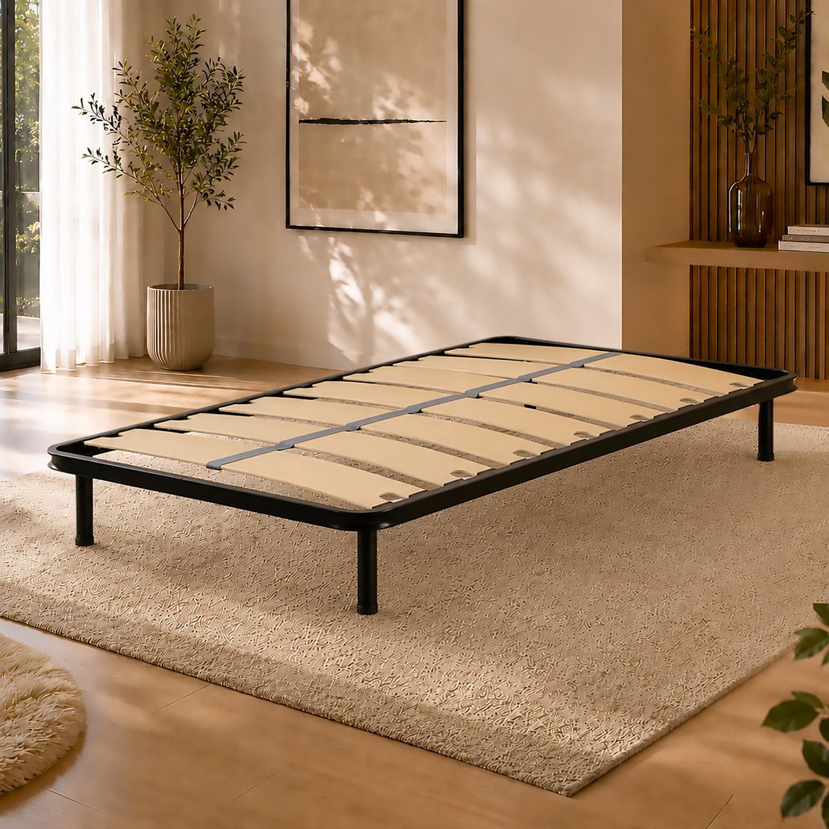 RETE SINGOLA 80X190 IN METALLO NERO CON 7 DOGHE