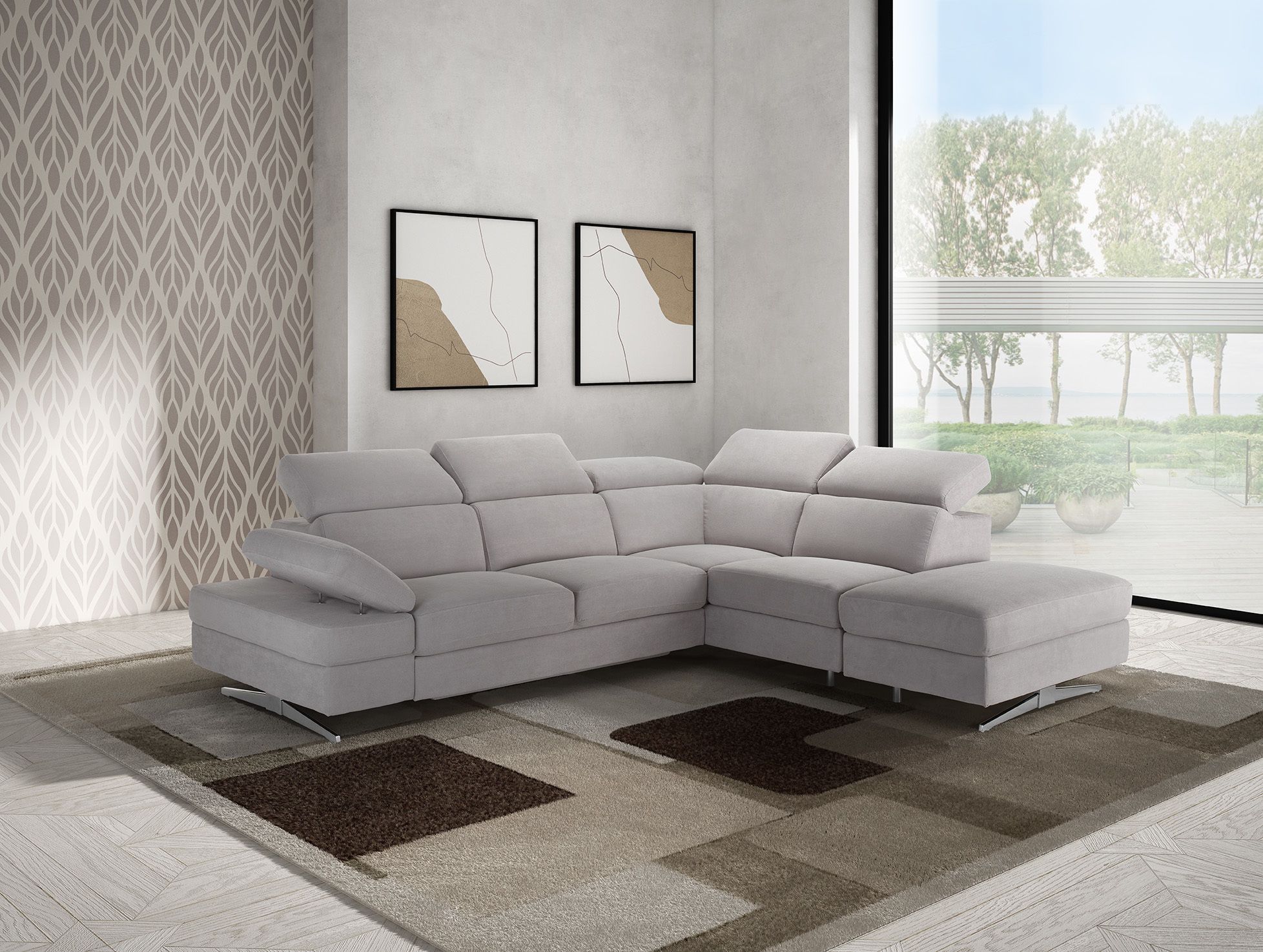 SALOTTO MOD. GIADA ANGOLARE DX IN TESSUTO GRIGIO CHIARO