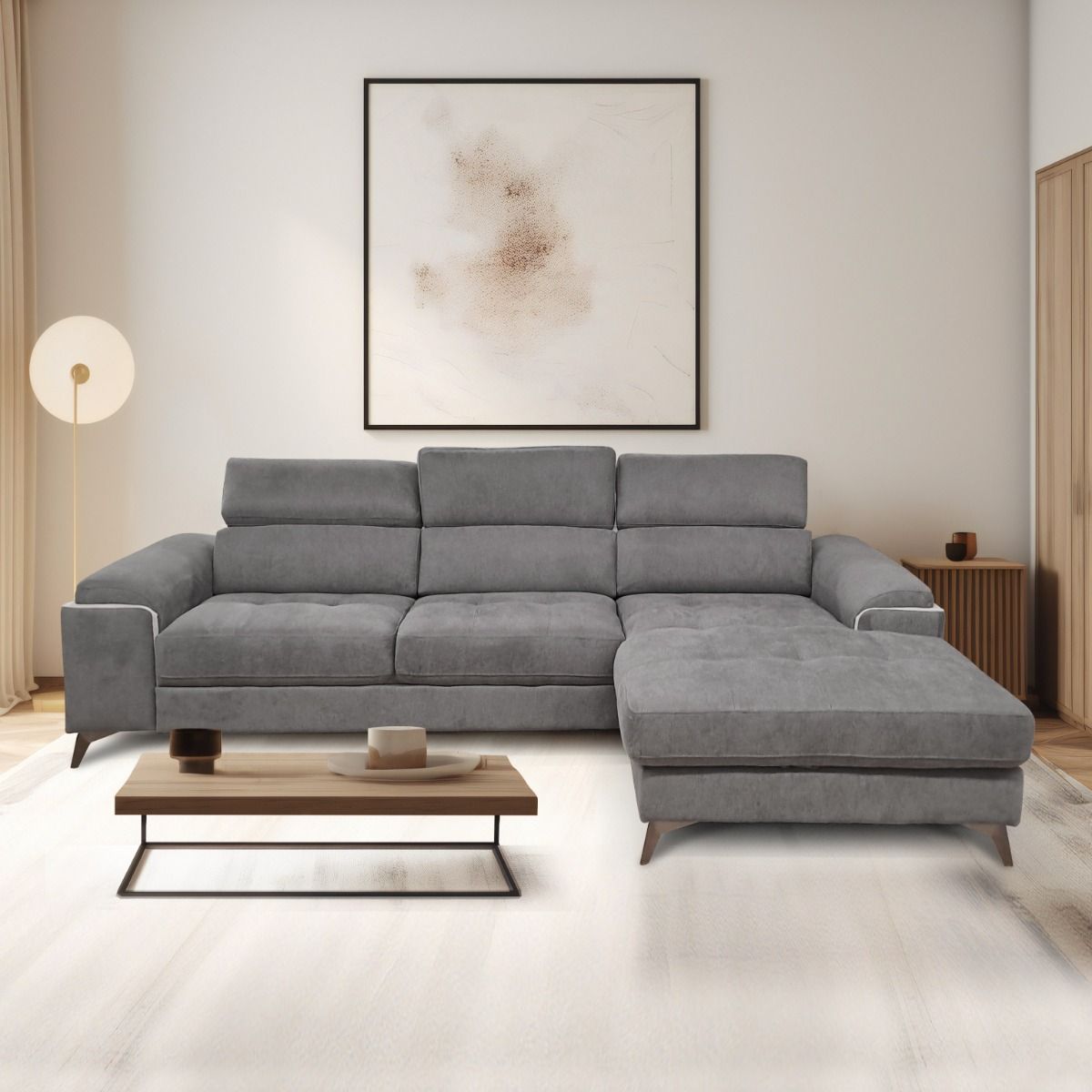 SALOTTO MOD. EROS CHAISE LONGUE DX IN TESSUTO GRIGIO