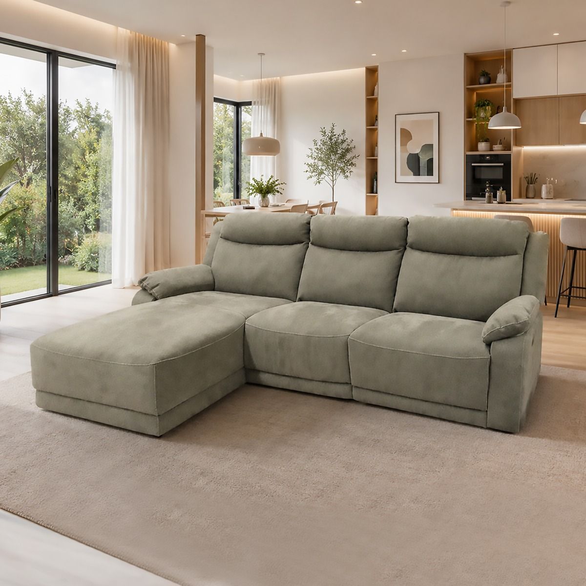 SALOTTO MOD. ISCHIA CON CHAISE LONGUE SX IN TESSUTO ELEPHANT E RELAX ELETTRICO