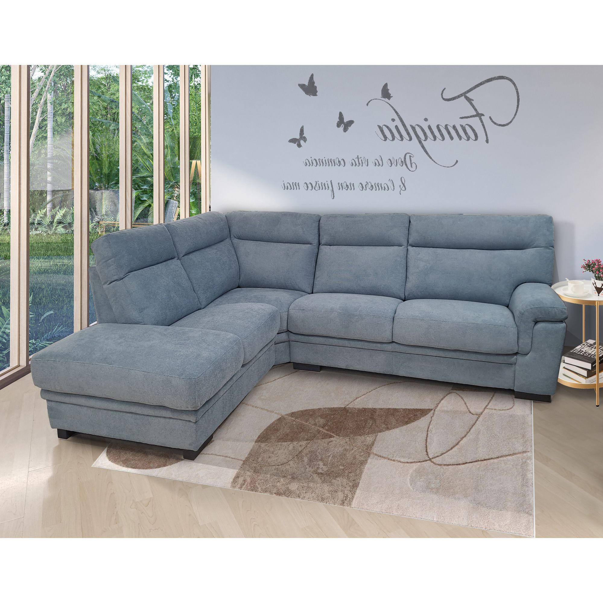 SALOTTO MOD. FLAVIA CON PENISOLA SX IN TESSUTO BLUE