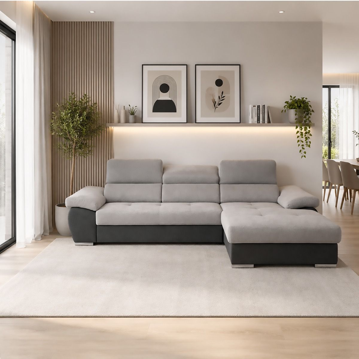 SALOTTO MOD. VERONICA CON PENISOLA DX IN TESSUTO GRIGIO BICOLORE