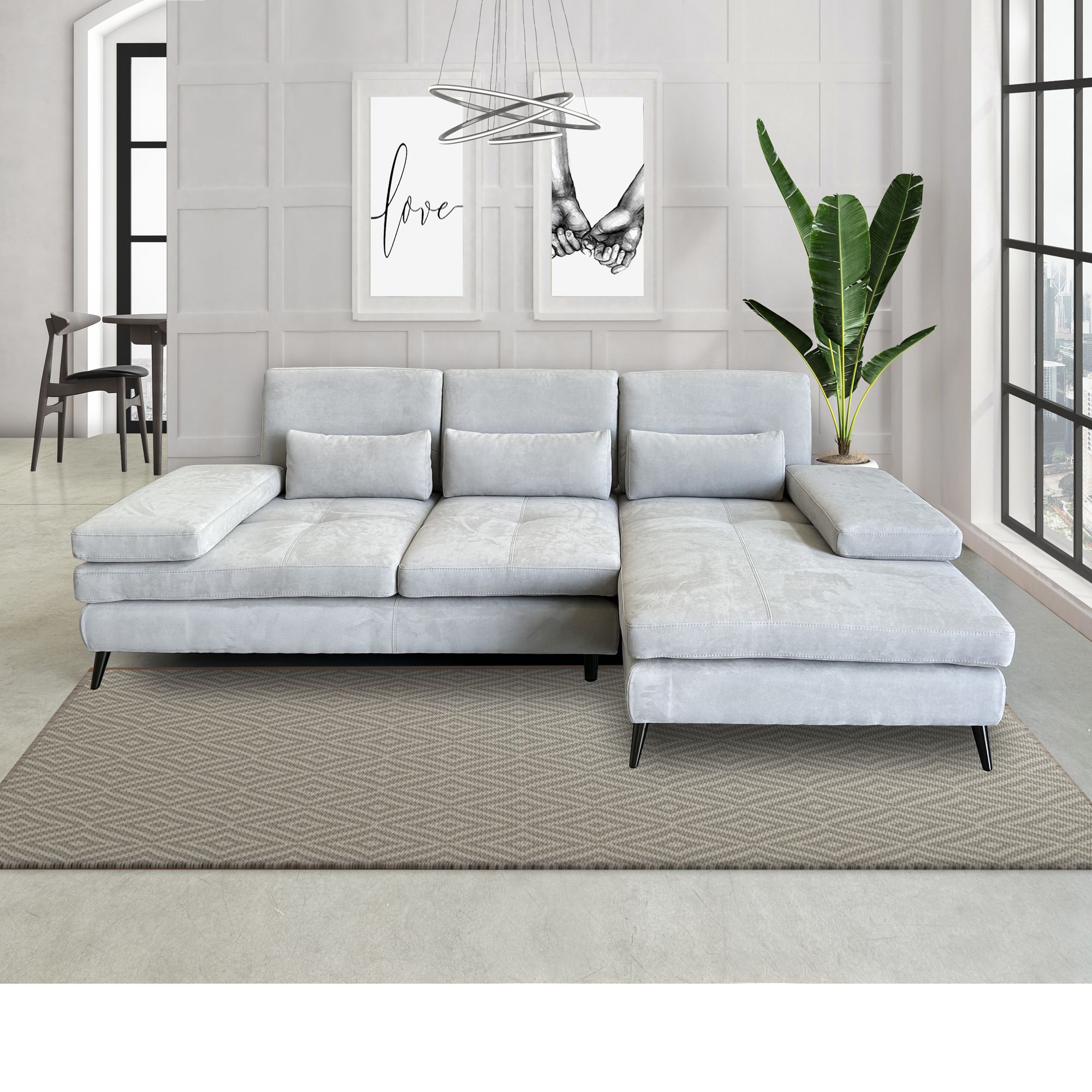 SALOTTO MOD. ELENA CON PENISOLA DX E SCHIENALI TRASLANTI IN TESSUTO GRIGIO