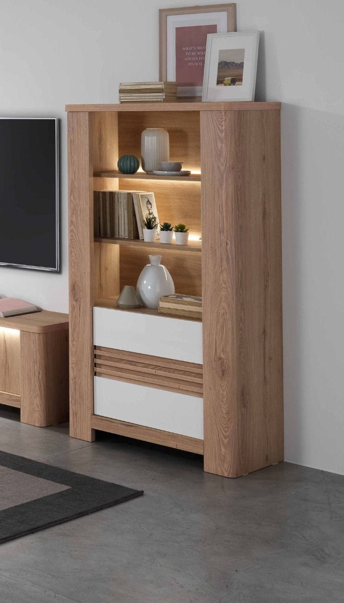 MOBILE MOD. PALAZZO CM 80.5X44.5 H. 160 ROVERE WELLINGTON E BIANCO LUCIDO