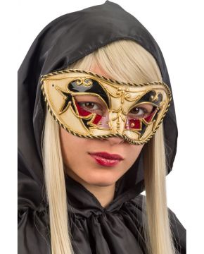 MASCHERA VENEZIANA IN PLASTICA DECORAZIONI ROSSE E NERE MASCHERA VENEZIANA IN PLASTICA DECORAZIONI ROSSE E NERE
