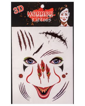 TATUAGGI ADESIVI PER VISO CON DECORO CLOWN HORROR