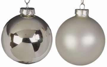 SET 36 PALLINE IN VETRO ARGENTO LUCIDE/OPACHE DIAM. 3CM