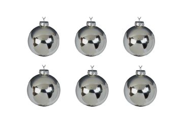 CONFEZIONE 6 SFERE DI VETRO DIAM. 10CM COLORE ARGENTO LUCIDO CONFEZIONE 6 SFERE DI VETRO DIAM. 10CM COLORE ARGENTO LUCIDO