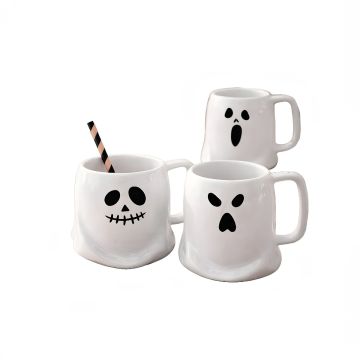 TAZZA IN CERAMICA BIANCA CON DECORO HALLOWEEN ASSORTITO