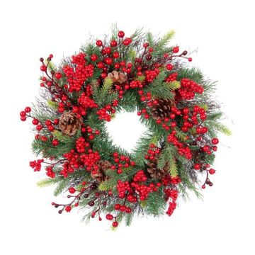 CORONA C/PIGNE/BACCHE ROSSE 45CM CORONA C/PIGNE/BACCHE ROSSE 45CM