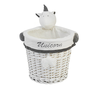 CESTO IN RATTAN BIANCO CON UNICORNO 1 PEZZO 28X26CM 