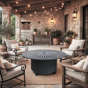 TAVOLINO DA ESTERNO CON BRACERE DIAM. 120CM ALLUMINIO PRESSOFUSO ANTRACITE