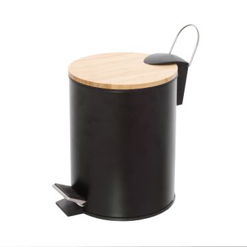 LINEA HAITI - PATTUMIERA IN ACCIAIO NERO E BAMBU' 17X22.5CM 3LT