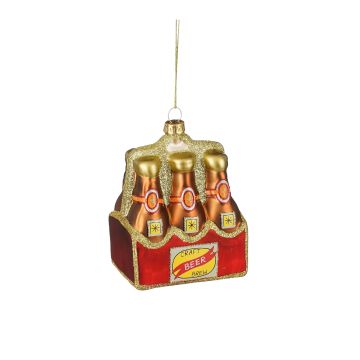 PENDENTE CONFEZIONE BIRRE IN VETRO ROSSE/DORATE H. 11CM PENDENTE CONFEZIONE BIRRE IN VETRO ROSSE/DORATE H. 11CM