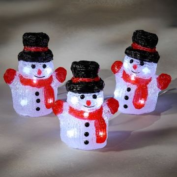 SET 3 PUPAZZI DI NEVE ACRILICO 10 LED LUCE FREDDA BATTERIA 10X6.5X13.5CM