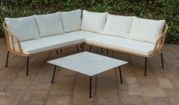 SALOTTO DA ESTERNO MOD. JEPARA ACCIAIO E POLYRATTAN NATURALE