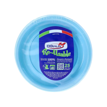 SET 25 PIATTI DA FRUTTA IN PLASTICA DIAM. 17CM AZZURRO