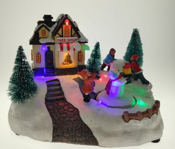 VILLAGGIO LUMINOSO CON PUPAZZO DI NATALE 20X14 H. 14.9CM