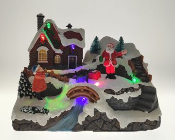 VILLAGGIO MUSICALE LED CON BABBO NATALE 18.8X12.6 H. 16.9CM