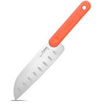 COLTELLO DA CUCINA SANTOKU KNIFE IN ACCIAO INOX MANICO ARANCIO