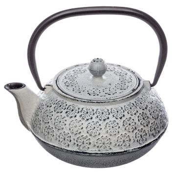 TEIERA IN GHISA 1LT CM 18.3X16.4 H 16.4 1LT GRIGIA CON DECORO