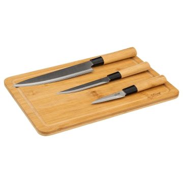 SET 3 COLTELLI CON TAGLIERE IN BAMBU' NATURALE 
