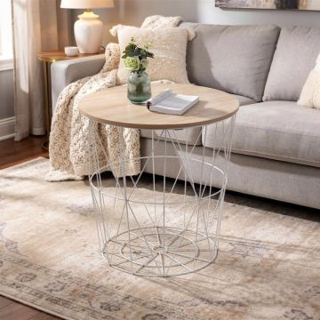 TAVOLINO CONTENITORE MOD. KUMI CM 40X41 BIANCO E NATURALE 