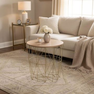 TAVOLINO CONTENITORE MOD. KUMI CM 40X41 ORO E NATURALE 