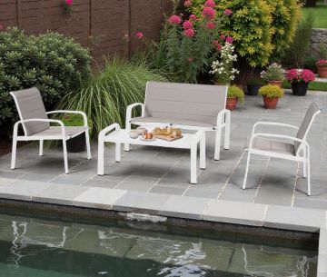 SALOTTO DA ESTERNO ELYN ALLUMINIO BIANCO E TEXTILENE BEIGE SALOTTO DA ESTERNO ELYN ALLUMINIO BIANCO E TEXTILENE BEIGE