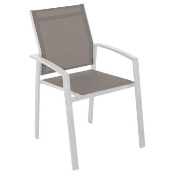 SEDIA DA ESTERNO MOD. AXIOME IN ALLUMINIO BIANCO E TEXTILENE TORTORA