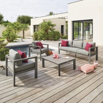 SALOTTO DA ESTERNO EVASION ALLUMINIO MARRONE E POLIESTERE GRIGIO