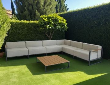 SALOTTO DA ESTERNO MODULABILE ALLUMINIO ANTRACITE E POLYWOOD