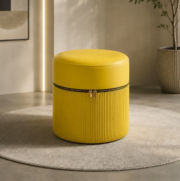 POUF CON ZIP DIAM.30,5 H.35 IN VELLUTO GIALLO 