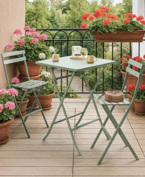 SET GREENSBORO TAVOLO E 2 SGABELLI DA ESTERNO IN ACCIAIO VERDE OLIVA