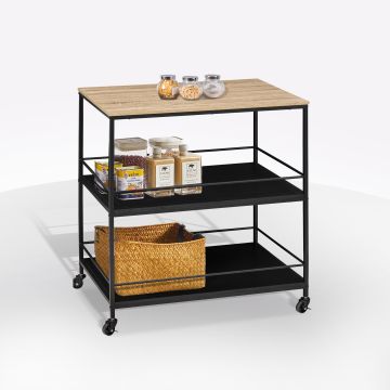 CARRELLO DA CUCINA IN METALLO CM 80X55 H. 88.5 NERO E NATURALE 