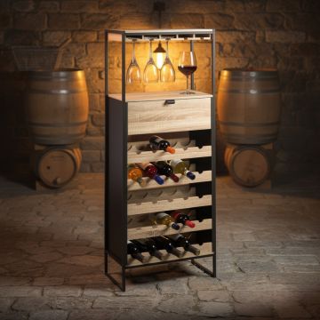 MOBILE PORTABOTTIGLIE ALIAJ CM 60X30 H. 160 NERO E NATURALE 