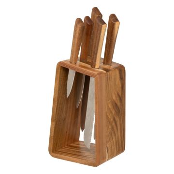 CEPPO CON 5 COLTELLI IN ACCIAIO INOX E ACACIA 15.2X11.3 H. 36.3CM