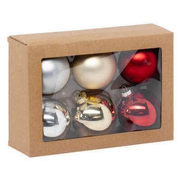 SET 6 PALLINE IN VETRO ORO/ARGENTO/ROSSO DIAM. 8CM