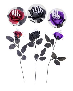 ROSA DI HALLOWEEN CON MANO SCHELETRO H 38CM ASSORTITO