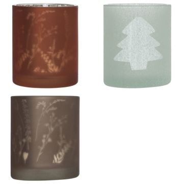 PORTA CANDELA CON DECORAZIONE FIORI/ALBERO DIAM. 5.5 ASSORTITO