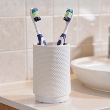 BICCHIERE PORTA SPAZZOLINO IN CERAMICA BIANCO