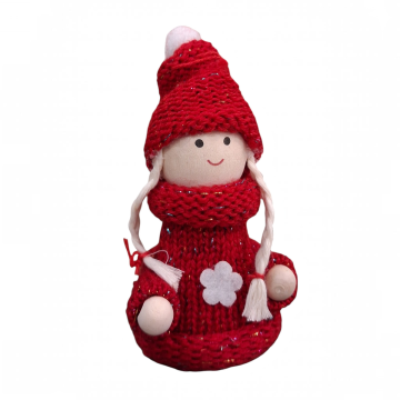 GNOMO PORTAFORTUNA CON VESTE LANA ROSSA E FIORE BIANCO H 8.3CM
