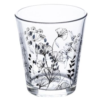 BICCHIERE DA ACQUA WHITE FLORAL VETRO TRASPARENTE CON  DECORO 33CL