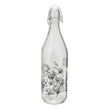 BOTTIGLIA WHITE FLORAL IN VETRO CON TAPPO 1LT TRASPARENTE CON DECORO