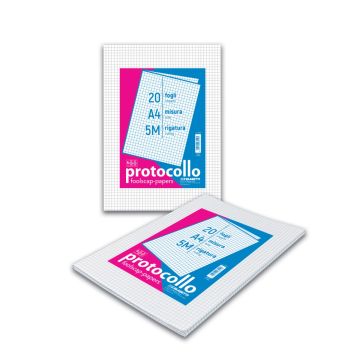 CONFEZIONE 20 FOGLI PROTOCOLLO A4 QUADRETTI 5MM 