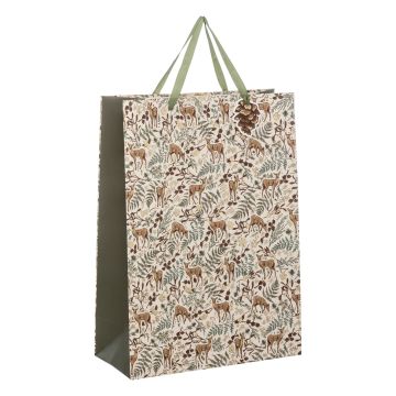 BORSA DI CARTA CON CERBIATTO/FOGLIE E MANICI VERDI 33.1X15CM H 46CM